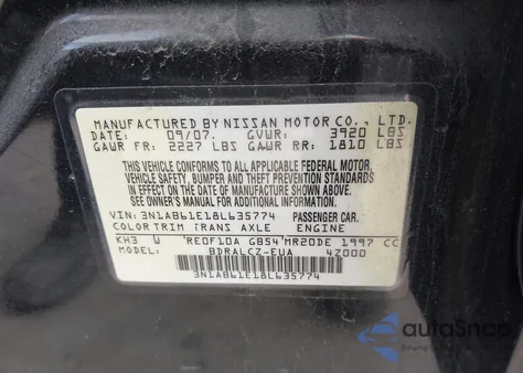 2008 Nissan Sentra 2.0 from USA, damaged, VIN 3N1AB61E18L635774